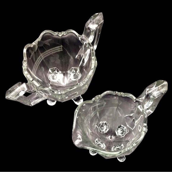 Early American Pressed Glass Floral Etched Creamer & Open Sugar Set EAPG - Picture 6 of 8